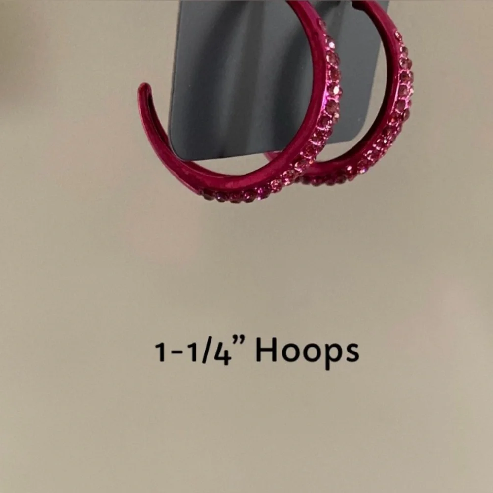 Paparazzi Pink Rhinestone Hoops - Picture 2 of 11